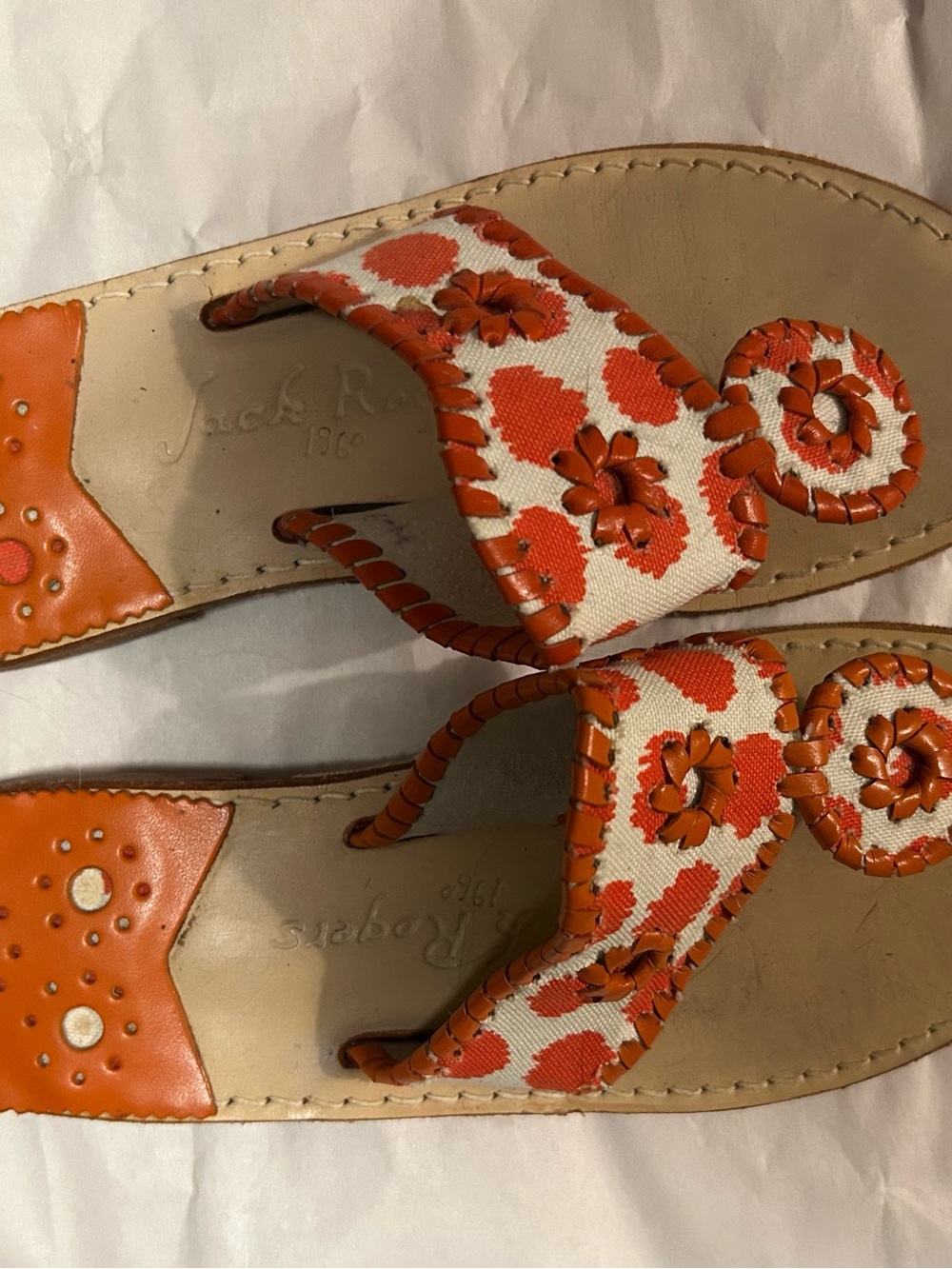Jack Rogers Orange and White Floral Whipstitch Sandals
